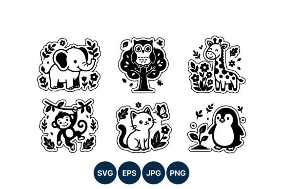 Download Cute Animal Line Art Stickers - Animal line art Collection