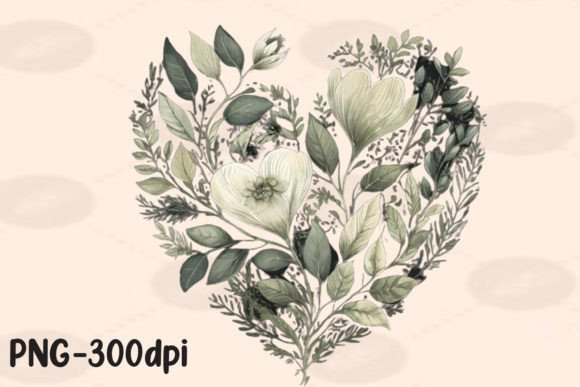 Download Vintage Greenery Heart Florals PNG - Premium Bundle