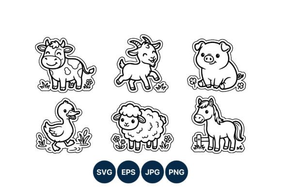 Download Cute Farm Animal Line Art Set - Animal line art Collection