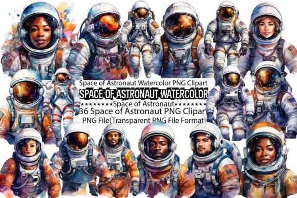 Download Space of Astronaut Watercolor PNG Bundle - Watercolor Collection