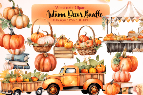 Download Watercolor Autumn Decor Clipart Bundle - Watercolor Collection