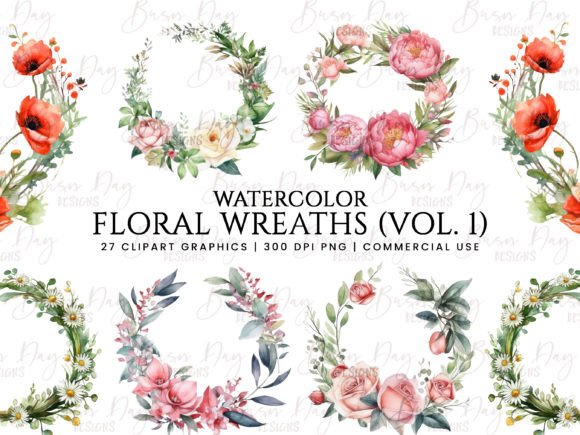 Download Watercolor Floral Wreath Clipart Vol 1 - Watercolor Collection