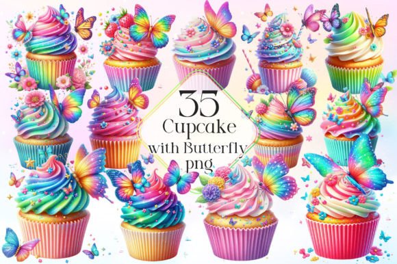 Download Watercolor Butterfly Cupcake Clipart - Watercolor Collection