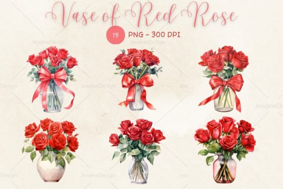 Download Watercolor Vase of Red Rose Clipart - Watercolor Collection