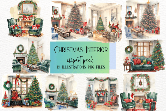 Download Watercolor Christmas Cozy Interior - Watercolor Collection