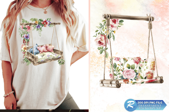 Download 3D Floral Watercolor Swing Chair Clipart - Watercolor Collection