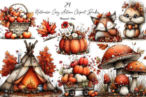 Download Watercolor Cozy Autumn Clipart Bundle - Watercolor Collection
