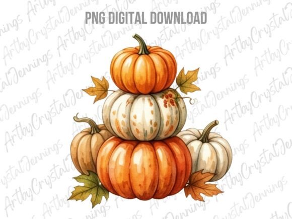 Download Watercolor Pumpkin Stack Clipart PNG - Watercolor Collection