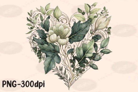 Download Vintage Greenery Heart Florals PNG - Premium Bundle