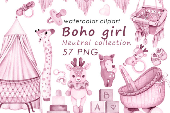 Download Baby Boho Pink Watercolor Clipart PNG - Watercolor Collection