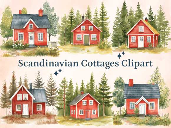 Download Watercolor Scandinavian Cottages Clipart - Watercolor Collection