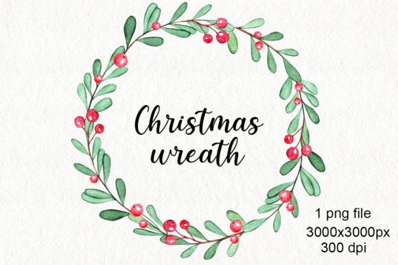 Download Watercolor Mistletoe Xmas Wreath Png - Watercolor Collection