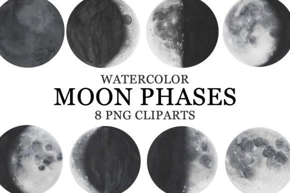 Download Moon Phases Watercolor PNG Cliparts - Watercolor Collection