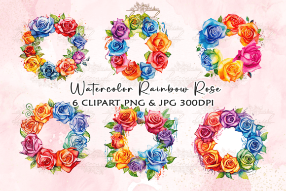 Download Watercolor Rainbow Rose Frame Clipart - Watercolor Collection