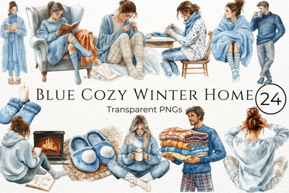 Download Blue Cozy Home Winter Watercolor Clipart - Premium Resources