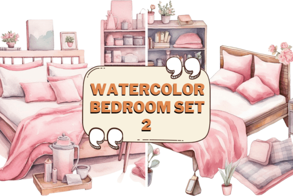 Download Watercolor Bedroom Furniture Clipart 02 - Watercolor Collection