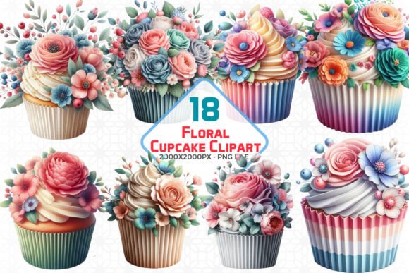 Download Watercolor Floral Cupcake Clipart - Watercolor Collection
