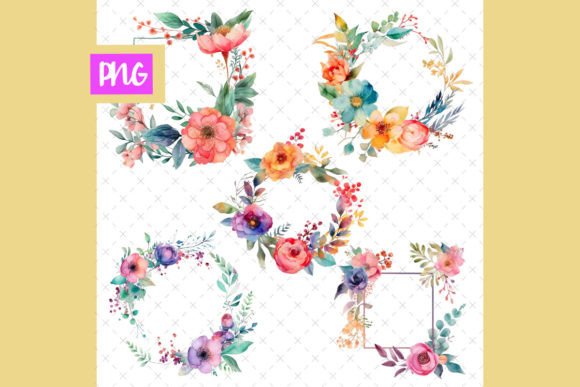 Download Pretty Watercolor Floral Wreath Bundle - Watercolor Collection
