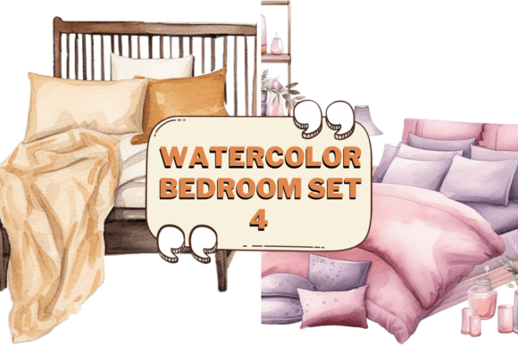 Download Watercolor Bedroom Furniture Clipart 04 - Watercolor Collection