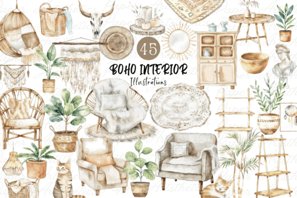 Download Watercolor Boho Interior Decor Clipart - Watercolor Collection